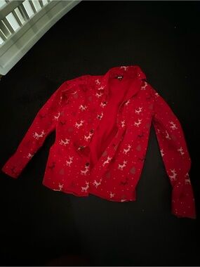 POL Red Kids' Button-Down Shirt with Reindeer Print